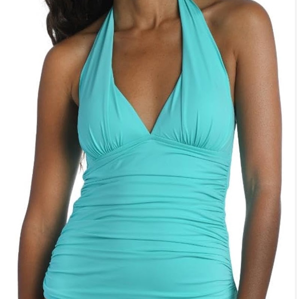La Blanca Women's Island Goddess Halter Tankini Swimsuit Top, Aquamarine, size 8